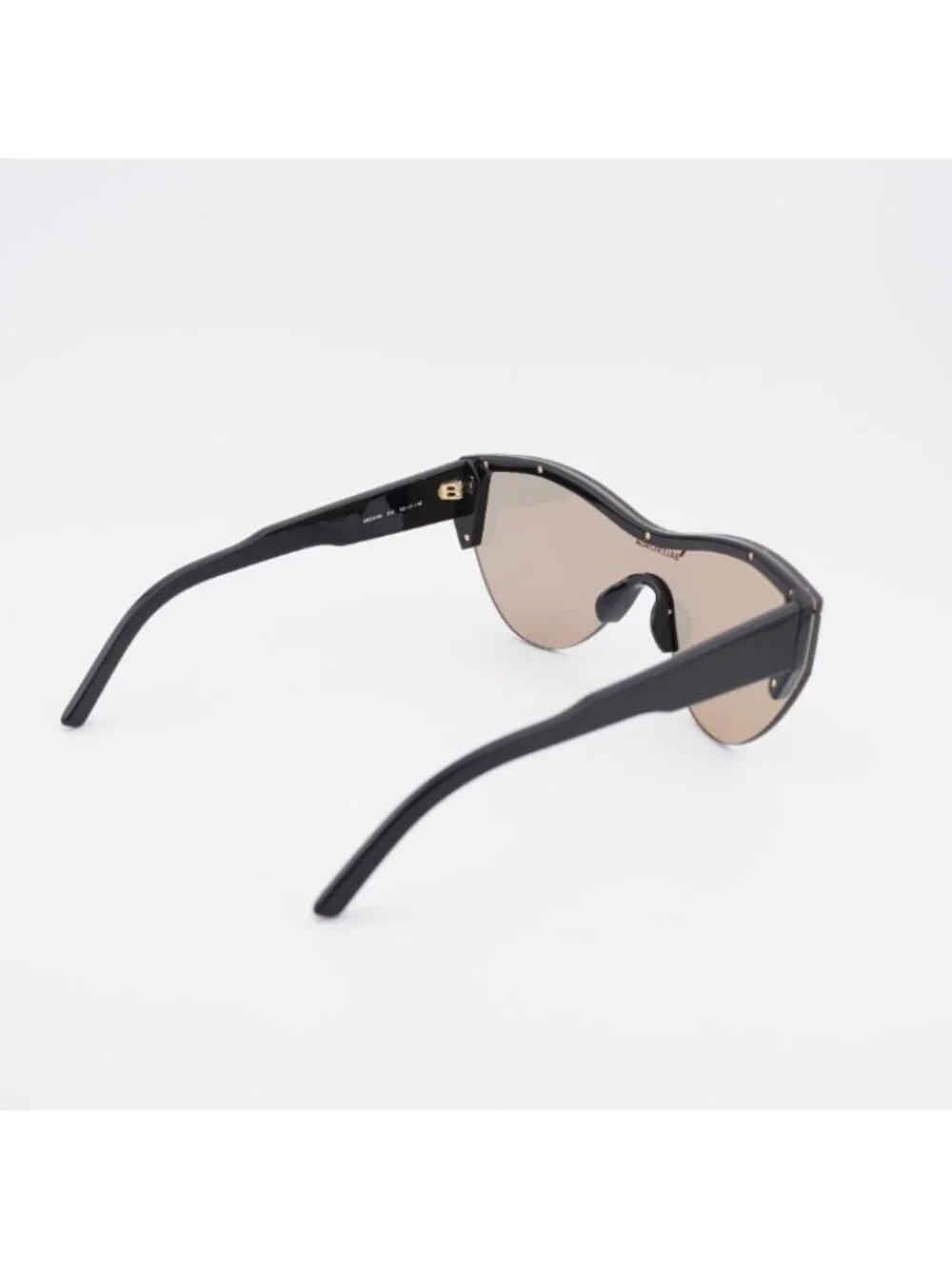 Balenciaga BB0004S 006 Sunglasses Black Shield Frame, Gold Mirror Lenses